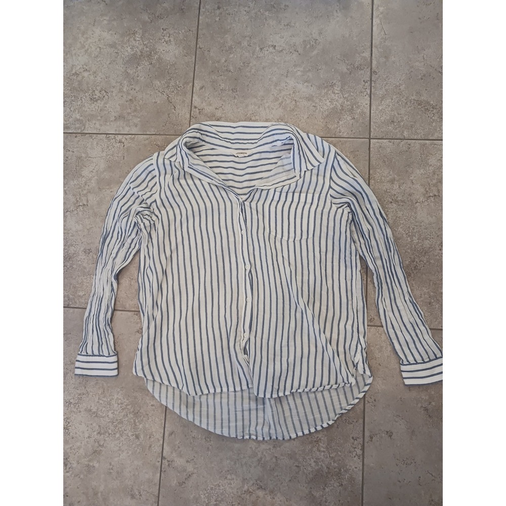 Lucky Brand Womens XL Blue White Striped Button Down Long Sleeve Shirt Top - Picture 1 of 5